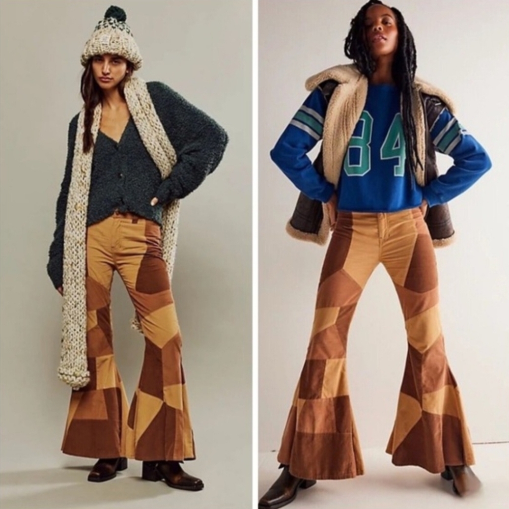 We The Free Brown Patchwork Boot Cut Flare Pants